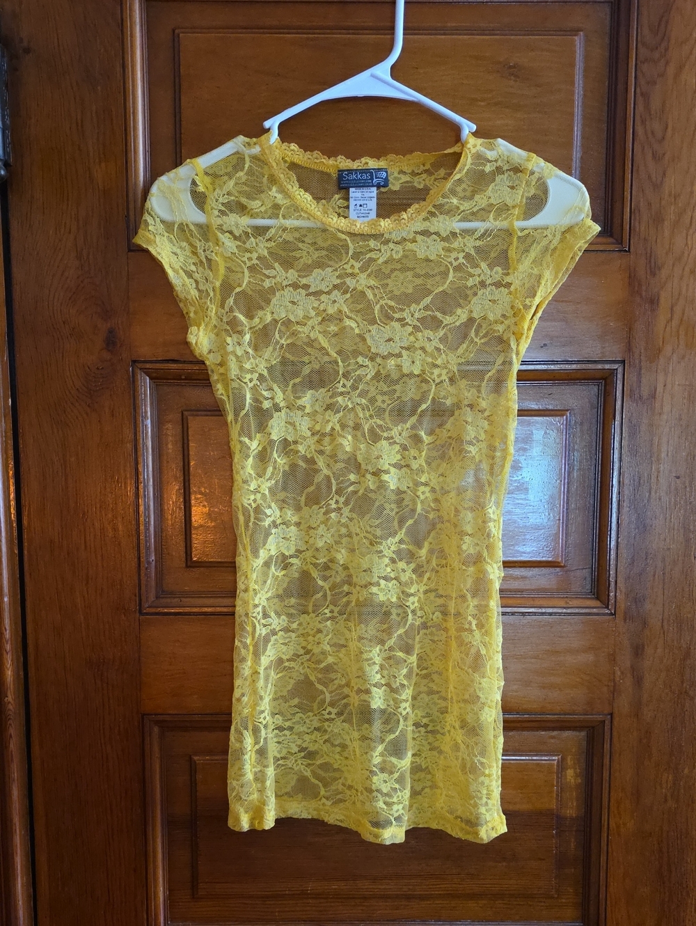 Sakkas Yellow Floral Lace Sheer Tee